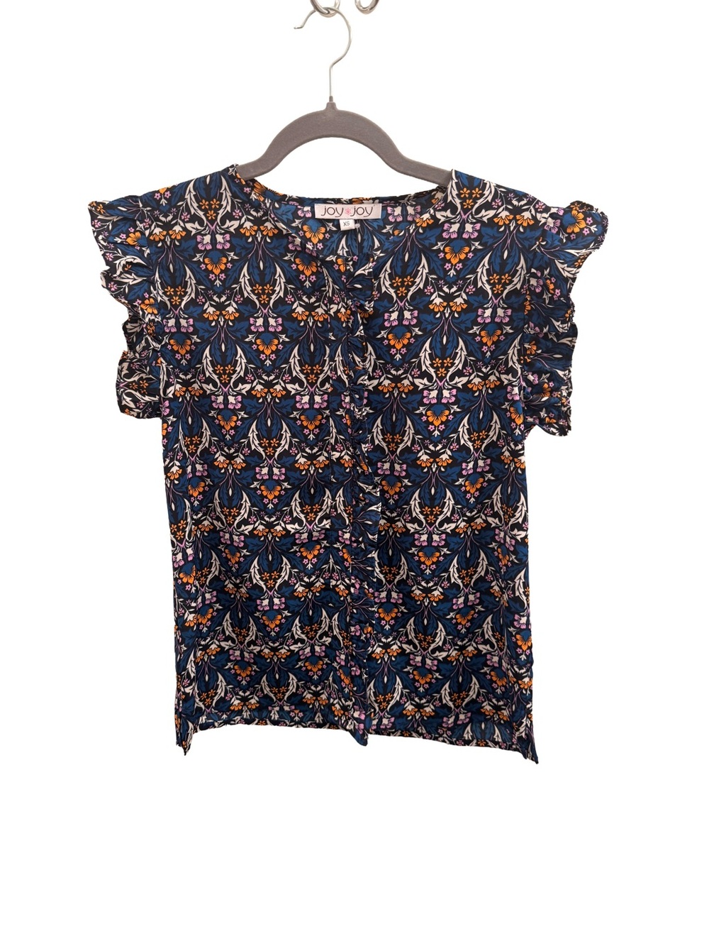 Joy Joy Blue & Purple Floral Flutter Sleeve Blouse